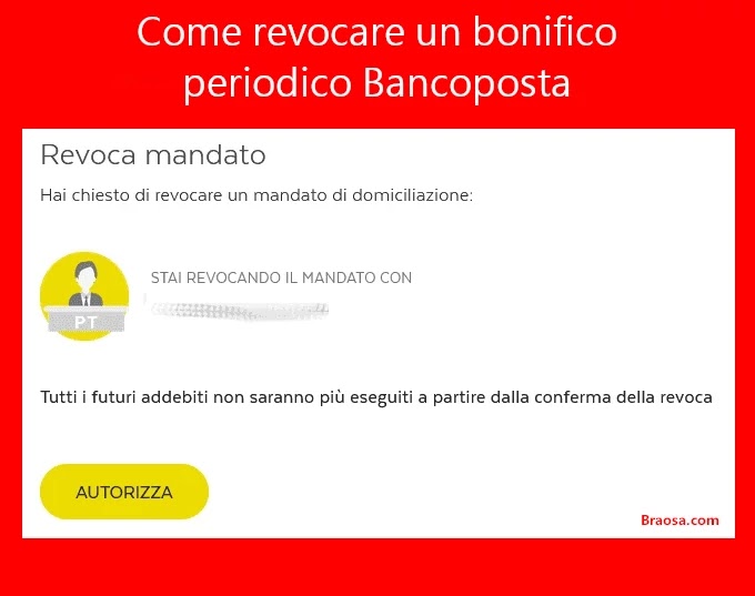 Come revocare domiciliazione o bonifico mensile periodico Bancoposta